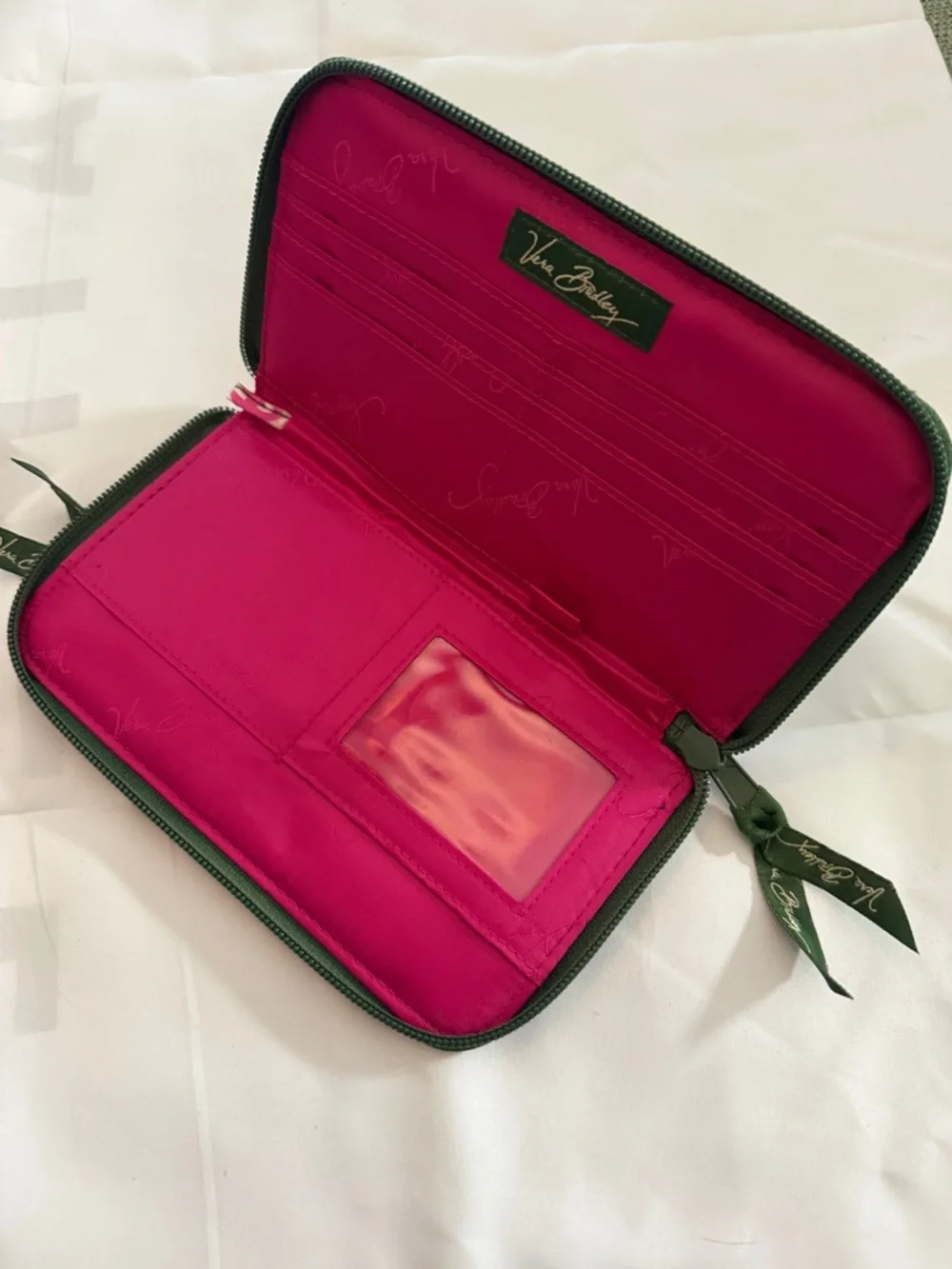 Vera Bradley Floral Zip Wallet - Green with Pink & Lime Accents- Like new - Picture 3 of 3